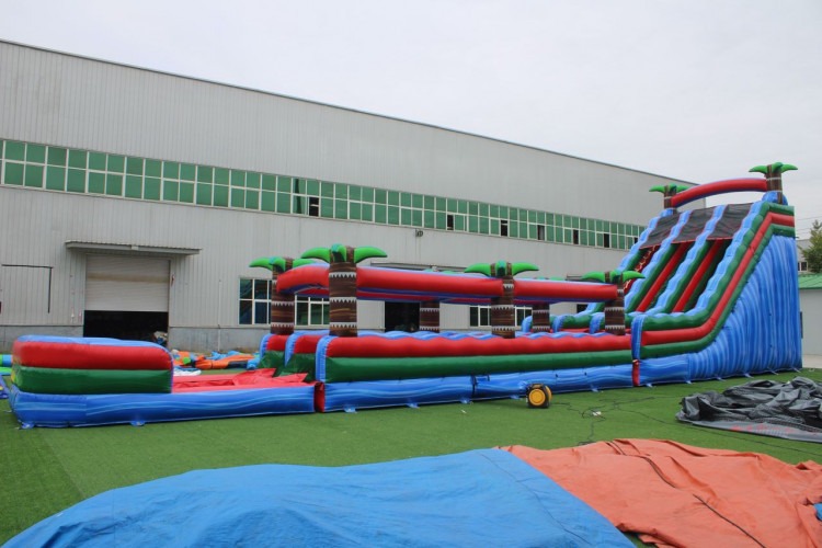 Party Rock 23 ft Duel Lane Dry Slide with Obstacle Running L